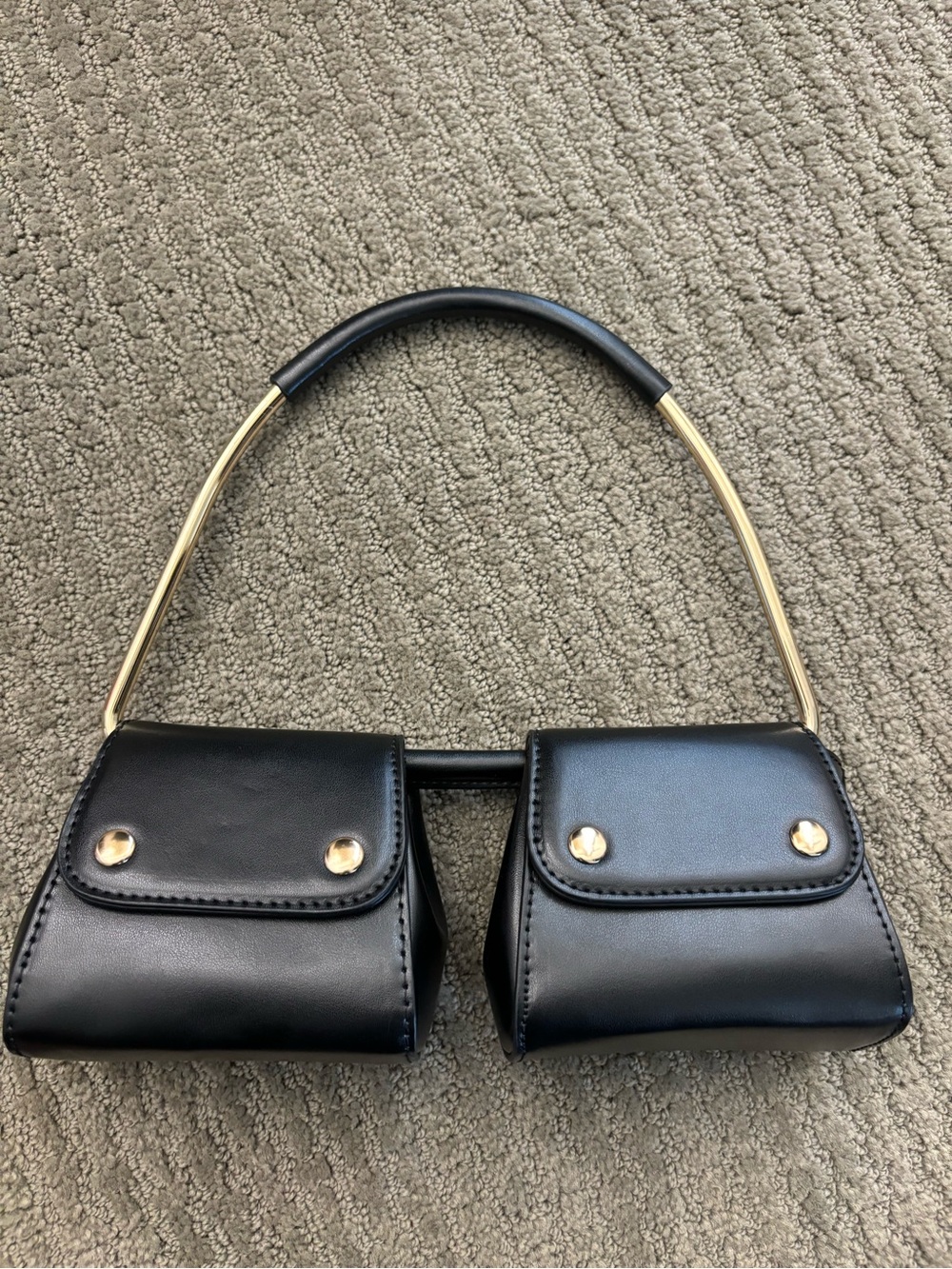 AKIRA Black Double Mini Satchel Bag with Gold Handle